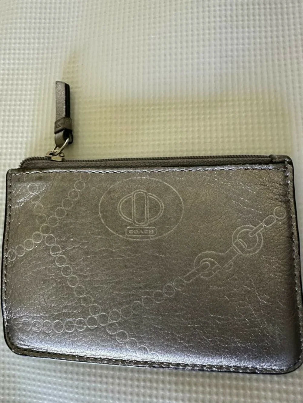 Coach Silver Leather Signature Card/ Keys and Change Purse
